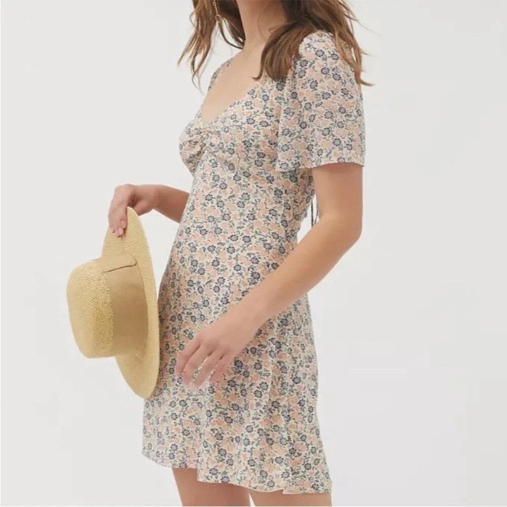 Urban Outfitters XS Spring Shower Floral Chiffon Tie Back Mini Dress Cream Pink